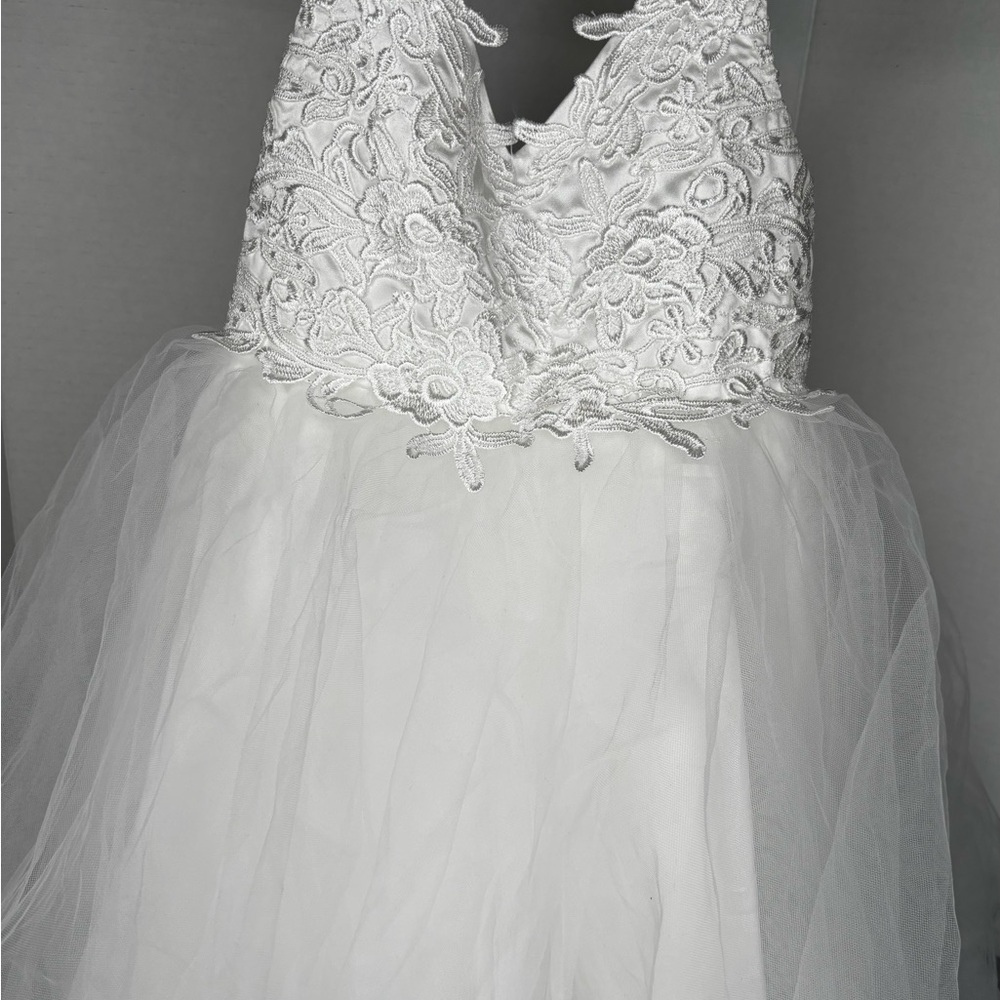 Elegant White Lace Tulle Bow Kids Dress